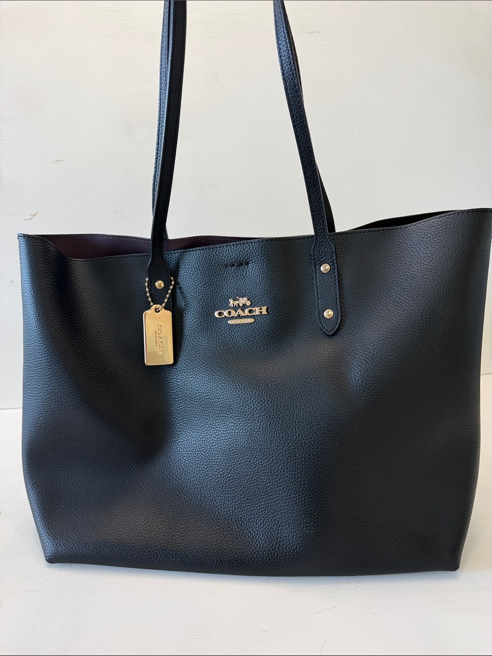 Coach Black Pebbled Leather City Tote with Gold Hardware